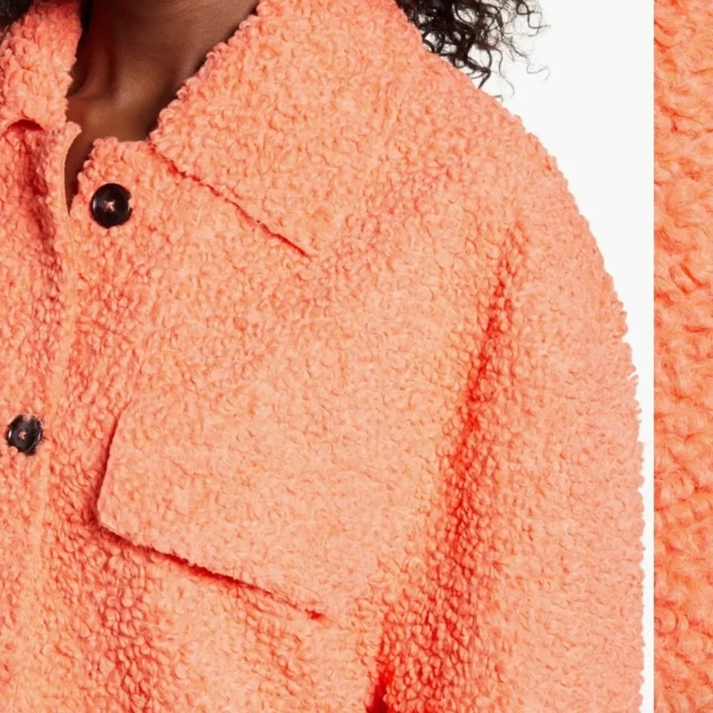 Endless Rose Teddy Shacket, Coral Colored, Size Large, Button Up, Side Slits - Picture 8 of 13